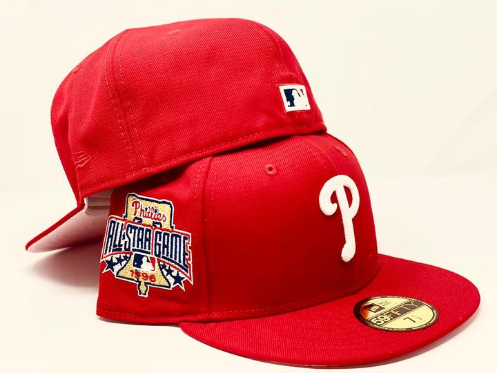 Red Philadelphia Phillies 1996 All-Star Game Fitted Hat (Pink Under Brim)